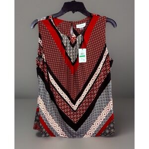 Calvin Klein NWT Sleeveless Blouse Women's Size Large Red Black White Geometric